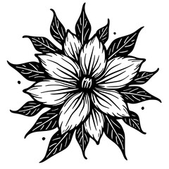 Elegant Floral Mandala - Black and White Vector Illustration