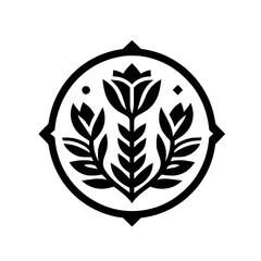 Elegant Floral Emblem: Black & White Decorative Crest Design
