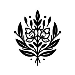 Minimalist Floral Emblem: Black & White Botanical Illustration
