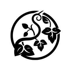 Black and White Vine Circle Design - Minimalist Vector