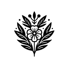Minimalist Floral Emblem: Black and White Botanical Design