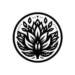 Black and White Botanical Logo in Circle, Minimalist Design