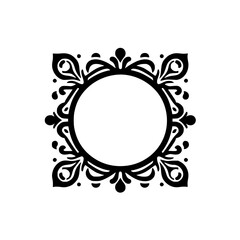 Elegant Black Floral Frame with Circle Center on White Background