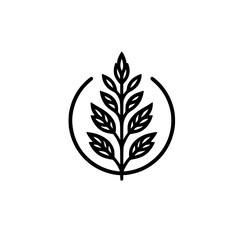 Minimalist Leaf Logo in Circle - Botanical Illustration, Black & White