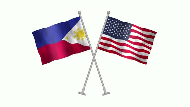 Flag of Philippines and USA, Cross table flag of Philippines and USA on white screen, Philippines and USA 3D Animation flag waving in the wind isolated on white Background. 
