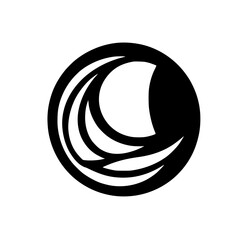 Abstract Crest Logo: Black & White Circle with Wave Elements