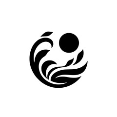 Minimalist Abstract Wave Sun Logo: Black & White Design