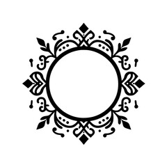 Elegant Black & White Ornamental Frame, Invitation Element, Circle Design