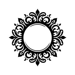Elegant Black and White Circular Floral Frame, Decorative Ornament