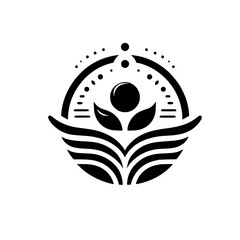 Abstract Floral Emblem: Black & White Circle Logo Design