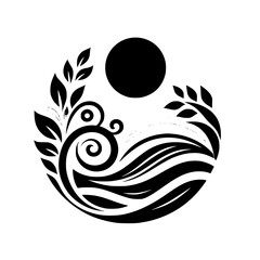 Circular Botanical Illustration: Black and White Nature Graphic