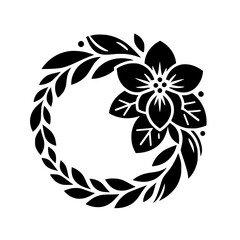 Black and White Floral Wreath Silhouette