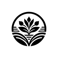 Organic Logo: Abstract Plant in Circle, Minimalist Black & White Design