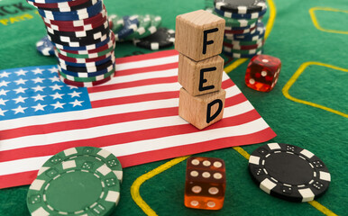 FED word on a gambling chips and dice