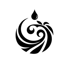 Elegant Black & White Water Drop Logo, Floral Swirl Design