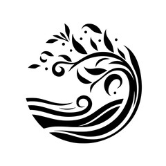 Minimalist Floral Design: Black & White Swirls and Leaves, Modern Vector Illustration
