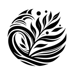 Minimalist Black and White Floral Ornament, Circular Design