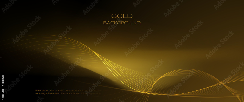 Poster vector abstract motion of curve lines, light shiny, glow effect. illustration design. bright gold wa