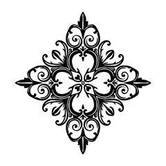 Ornate Black Floral Vector Ornament, Symmetrical Design, Isolated