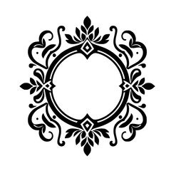 Elegant Black and White Floral Frame, Vintage Style, Isolated on White