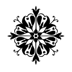 Decorative Black & White Floral Ornament on White Background