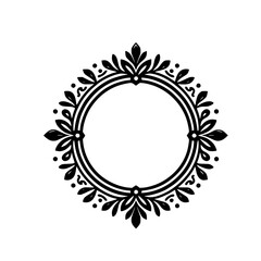 Elegant Black & White Floral Circular Frame - Vector Design