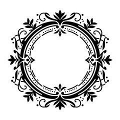 Elegant Black & White Circular Floral Frame, Vector Design