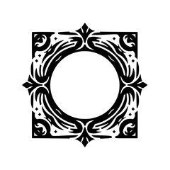 Decorative Floral Frame with Circle Center - Black & White Vector