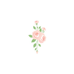 A minimalist logo design a vertical strip of geometric roses and leaves in light pink and green against a white background.