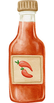 watercolor red hot sauce bottle clip art preview