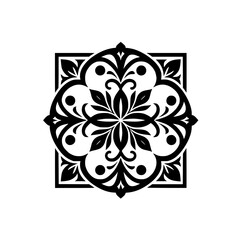 Ornate Black & White Floral Mandala Design on White