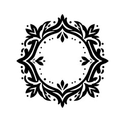 Elegant Floral Circle Frame, Black and White Decorative Design