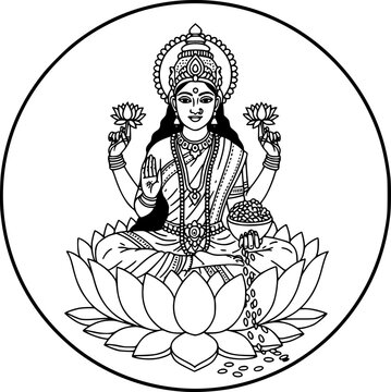 Lakshmi Goddess icon in circle round black color vector illustration image outline contour line thin style
