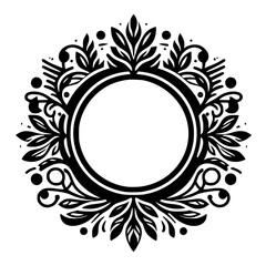 Elegant Black & White Floral Circle Frame, Decorative Crest
