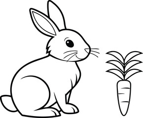 Line art Rabbit and Carrot. Cartoon animal with transparent background