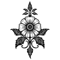 Elegant Floral Vector: Black and White Design, Vintage Style, Ornamental Element