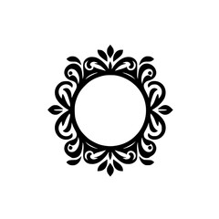 Elegant Black & White Floral Frame, Circular Design