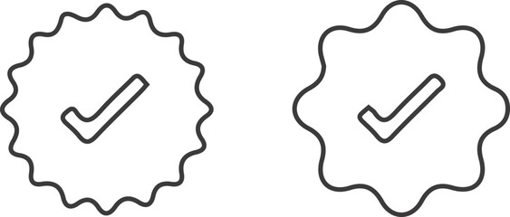 Outlined Verified Badge Icons – Thin Line Checkmark Seals for Certification, Trust, and Approval Labels

