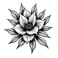 Detailed Black & White Floral Tattoo Design, Ornamental, Vector Illustration