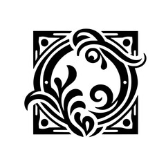 Elegant Black and White Ornamental Floral Design Element