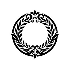 Elegant Black and White Floral Wreath, Circular Frame Design