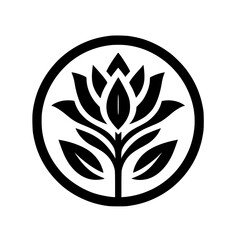 Minimalist Black Flower in Circle Logo: Nature, Harmony
