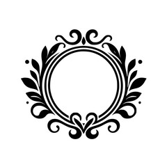 Elegant Circular Frame with Floral Elements - Monochromatic Design