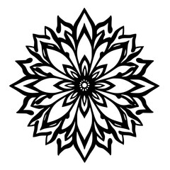 Intricate Floral Mandala Silhouette, Black & White, Vector Design