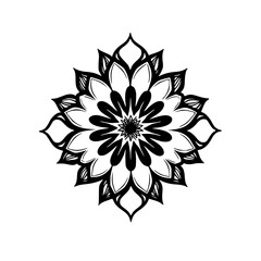 Elegant Black and White Mandala Floral Design on White Background