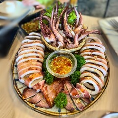 grilled squid with seafood sauce