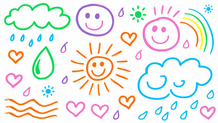  Emotional weather doodles, Nature and feeling sketches, Expressive weather icons, Hand-drawn mood set