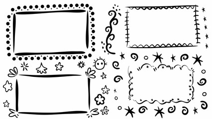 Doodle frames vector pack, Hand-drawn borders set, Sketch decorative outlines, Cute doodle frame elements,  Hand-drawn decorative borders and frames in playful doodle style