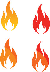 A hot burning fire flames set, a vector illustration with fiery orange design elements