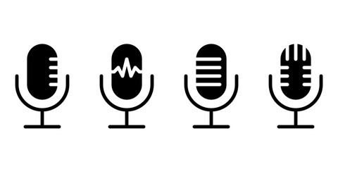 Microphone Icon Set. Different Microphone Collection. Symbol Of Podcast Isolated on white background. Vector Illustration.